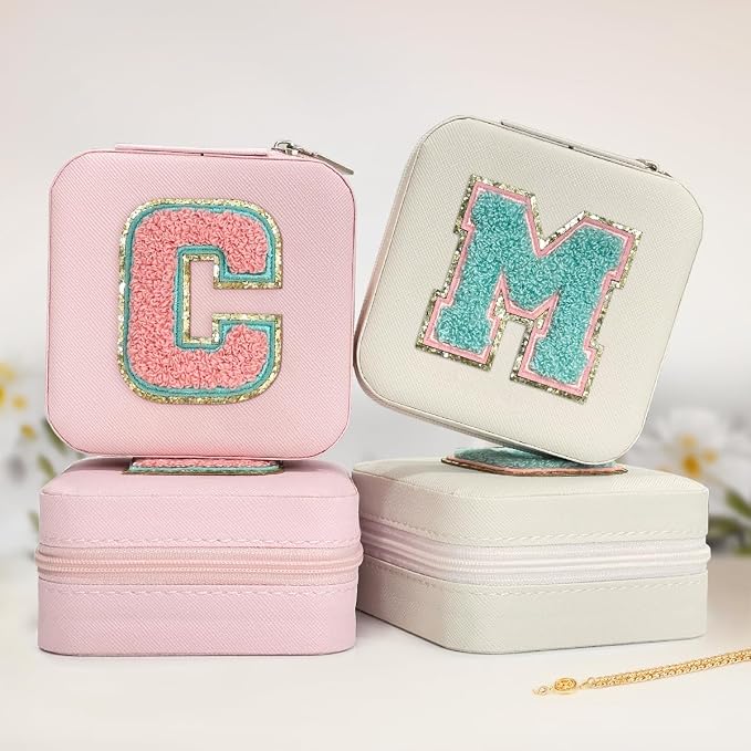 SANDJEST Personalized Jewelry Box, Pink Travel Jewelry Box with Initial C, Small Monogrammed Jewelry Case Organizer for Girls Women Teen Kids, Mini Travel Essentials Gifts for Birthday Christmas - Image 6