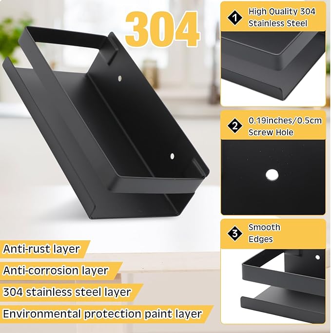 Lallisa 2 Pieces Stainless Steel Shelf Bathroom Shower Floating Shelves Wall Mounted Shower Caddy Basket Shelf Storage Organizer Shelves for Bathroom, Kitchen, Living Room(7.87 Inches/ 20 cm,Black) - Image 4