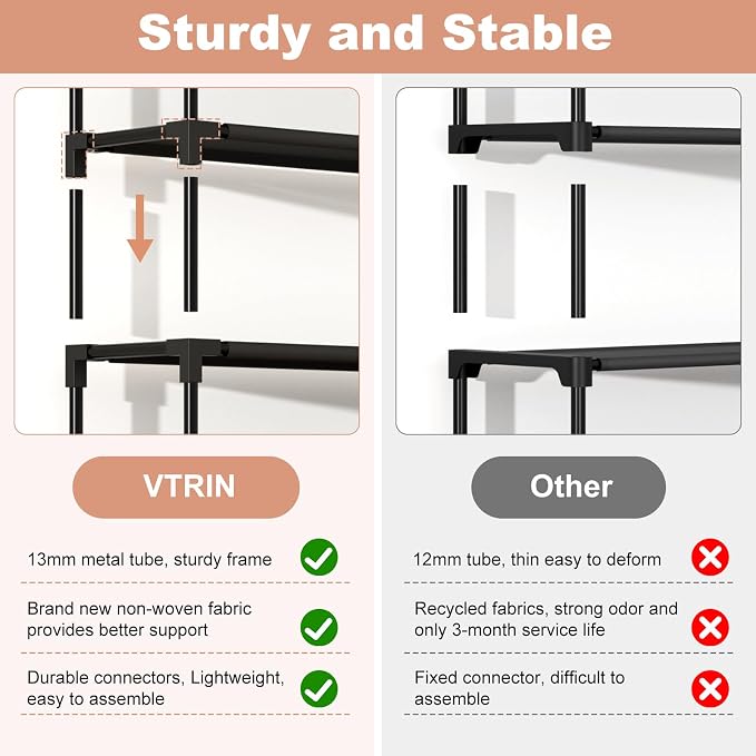 VTRIN Vertical Narrow Shoe Rack Organizer 10 Tier Tall Shoe Shelf Holds 20-22 Pairs with Non-Woven Dustproof Cover for Closet, Entryway Black - Image 7