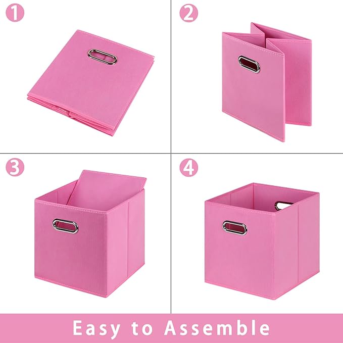 Fabric storage bins Cubes, Fabric Cube Organizer with Handle, Foldable Cube Bins for Cloth or Accessary Storage, 11x11x11, Set of 6, (Pink) - Image 6