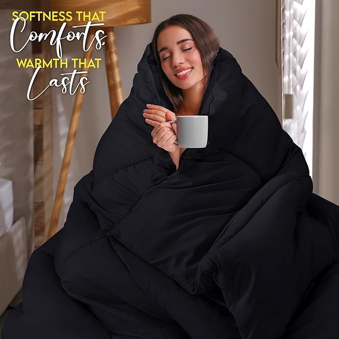 Utopia Bedding King Comforter Duvet Insert, Quilted Black Comforter with Corner Tabs, Box Stitched Down Alternative Comforters King Size 90 x 102 inches