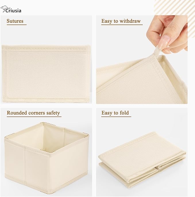 Criusia 15 Pack Drawer Organizer for Clothes, Foldable Dresser Dividers with 3 Sizes, Fabric Storage Bins – Beige - Image 4