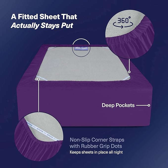 Kickoff Viscose Bamboo Sheets Twin Size 3-pc 100% Organic Bamboo Viscose Bed Cooling Sheets Twin Size Set Cool Bedding for hot Sleepers Sheet, Flat, Fitted, Pillowcase (Purple, T)