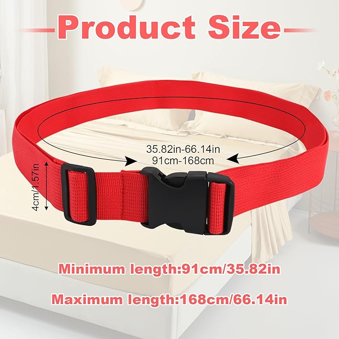 4 Pcs Mattress Topper Straps,63" L x 1.5" W,Adjustable Foam Mattresses Packing Straps with Sturdy Locked Buckles for Moving House Gel Mattress Topper,Storing Bedding Supplies,Red