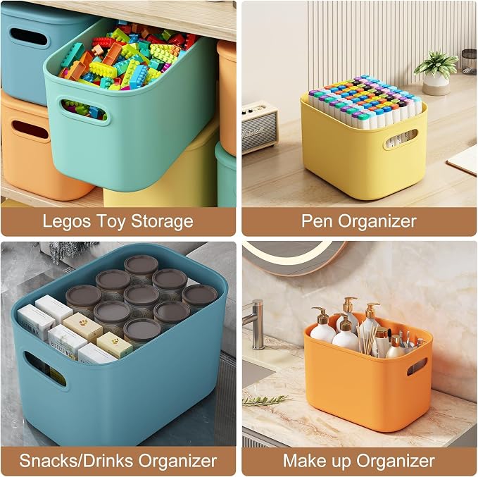 ORGIDOL 8 Pack Colorful Storage Bins with Lids Stackable Storage Container for Organizing, Storage Boxes with Handle for Shelves, Cute Storage Bin for Craft, Snacks, 9.85x6.9x5.7 inch - Image 5