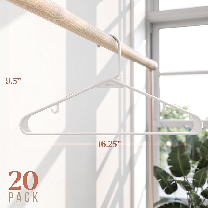 Plastic Hangers 20 Pack White - Clothes Hangers - Makes The Perfect Coat Hanger and General Space Saving Hangers for Closet and New Apartment Essentials - Percheros Ganchos para Colgar Ropa Hangars - Image 2
