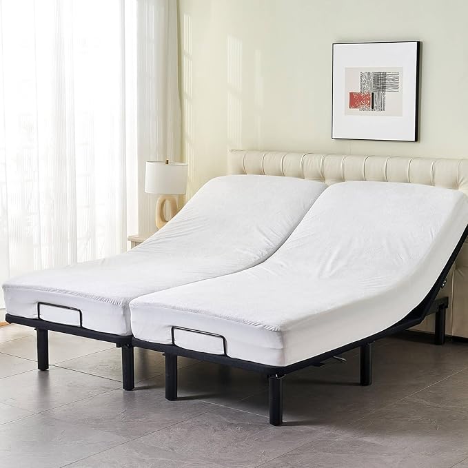 Kingnex Waterproof Split California King Mattress Protector for Adjustable Bed Noiseless Soft Bamboo Viscose Terry 2 Cali Twin XL 36x84 Fitted Mattress Cover