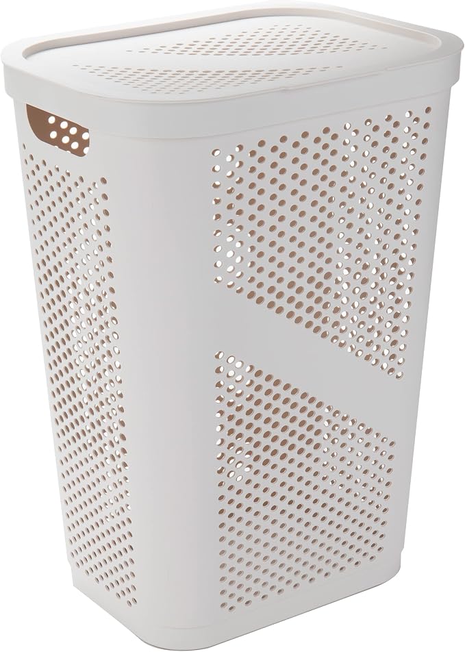 Mind Reader 60L Slim Laundry Hamper, Clothes Basket, Lid, Ventilated, Plastic, Set of 2, Ivory - Image 6