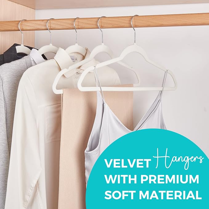 HOUSE DAY Premium Velvet Hangers 100 Pack White, Non-Slip Flocked Felt Hangers, Sturdy Clothes Hanger with 360° Rotatable Hook, Heavy Duty Durable Slim Coat Hanger for Closet Space Saving - Image 2