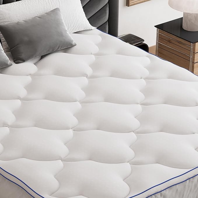 Belffin Pillow Top Mattress Topper Twin XL Size, Mattress Pad Cover 8-21 Inch Deep Pocket, Bed Mattress Protector for Back Pain Relief Soft Breathable Overfilled Down Alternative Filling, White