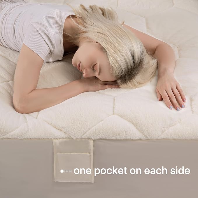 Faux Fur Fitted Mattress Pad Quilted Bottom Sheet, Fluffy Mattress Protector Cover, Luxury Soft Fitted Sheet Mattress Topper with 8-21" Deep Pocket Queen