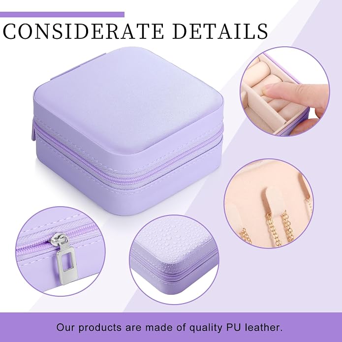 Hillban Bridesmaid Gifts Jewelry Box with Mirror, PU Leather Small Travel Jewelry Case Organizer Storage for Women Girls - Image 3