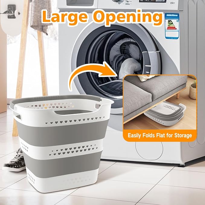 42L Medium Collapsible Plastic Laundry Basket with Handles, Foldable Laundry Basket Hamper, Pop Up Storage Container Organizer for Washing Storage (Gery, 17 Inch * 13 Inch * 15 Inch) - Image 6