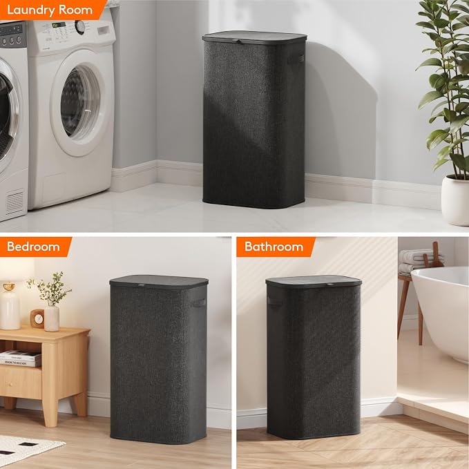 Lifewit 105L Large Laundry Basket with Lid, Laundry Hamper with Plastic Handles and Removable Bag, Foldable Tall Dirty Clothes Hampers for Laundry for Laundry Room, Bedroom, Bathroom, Dorm, Dark Gray - Image 8