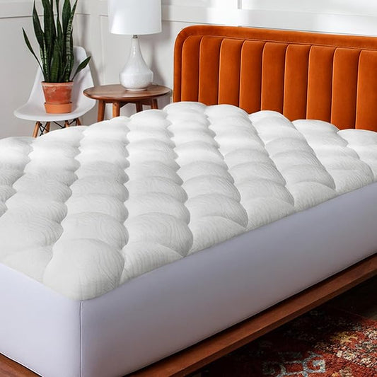 ViscoSoft Copper Pillow Top Cal King Mattress Pad - Soft Overstuffed Premium Cloud-Like Support - Quilted Fiberfilled Mattress Topper with Deep 18" Pocket for Secured Fit