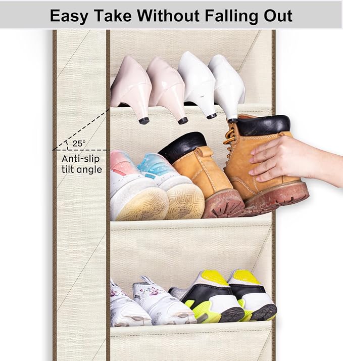 SLEEPING LAMB Shoe Rack for Door, Kids Door Shoe Organizer for Closet hanger, Narrow Hanging Sneaker Storage with Large Deep Pockets for Toddler, Girl, Baby Room Decor, Beige - Image 4