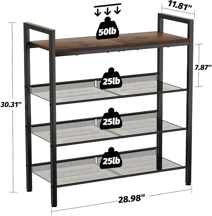 WIN4ALL Shoe Rack for Front Door Entrance, 4 Tier Shoe Rack for Entryway, 12-16 Pairs of Shoes, Metal Shoe Rack Organizer, Free Standing Shoe Rack for Closet (Black+Rustic Brown) - Image 3