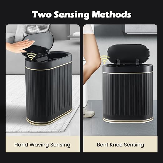SYNCVIBE Bathroom Sensor Trash Can with Lid Automatic 2 Gallon Small Sensor Garbage Bin, 7.5 Liter Motion Sensor Smart Rubbish Bin Bathroom Decor, Slim Waterproof Plastic Garbage Can, Black Gold - Image 3