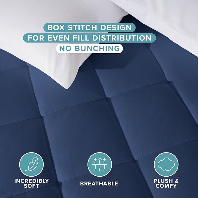 Bare Home Mattress Topper Cotton Top - Twin Extra Long - Plush Topper for Mattress - College Dorm Room Essentials - Cooling Breathable Air Flow - 8" to 21" Deep Pocket - Soft Pad (Twin XL, Dark Blue)