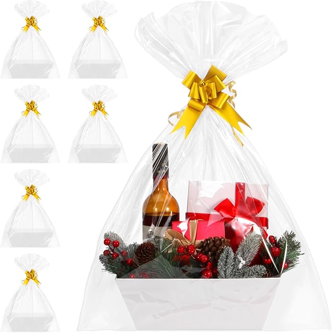 AFOROEOA 6PACK Baskets For Gifts Empty, 10x12”Thick White Gift Basket with 6 Bows 6 Bags Empty Gift Baskets for Christmas, Valentine’s Day, Easter, Birthdays, Valentine’s Day Wrapping Gift by AFOROEOA