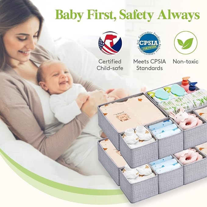 Lifewit Nursery Drawer Organizer for Clothes 12 Pack, Certified Child-safe Dresser Drawer Divider Storage Bins, Foldable Clothing Storage Basket for Baby Clothes/Underwear/Sock/Diaper in Closet - Image 2