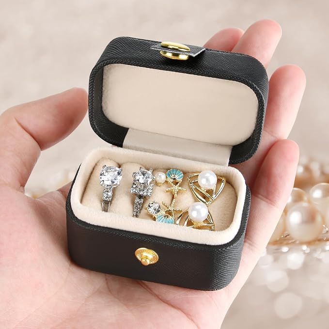 KUKUVR Small Travel Jewelry Box For Ring Stud Earring, Mini Jewelry Ring Holder for Multiple Rings, Portable Jewelry Storage Organizer Case (Black) by Unknown