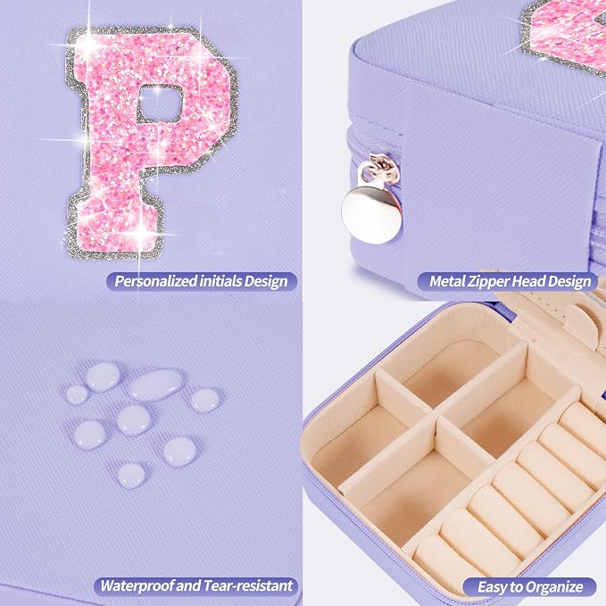 Uygafly Travel Jewelry Case - Personalized Jewelry Box for Women,Small Jewelry Organizer Cute Jewelry Organizers and Storage Aesthetic,Travel Essentials Birthday Gifts for Girls Women | Lavender,P - Image 4