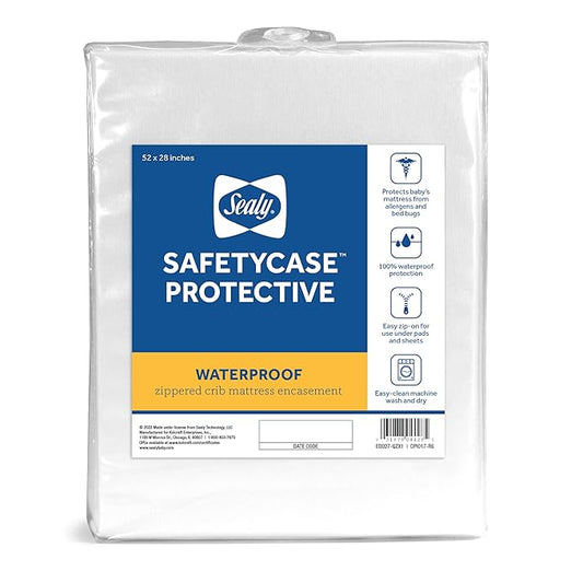 Sealy Baby SafetyCase Breathable Waterproof Crib Mattress Protector Pad, Toddler Bed Cover, Zippered Bedding Encasement, Noiseless, Machine Washable / Dryer Friendly, 52x28?€? - White