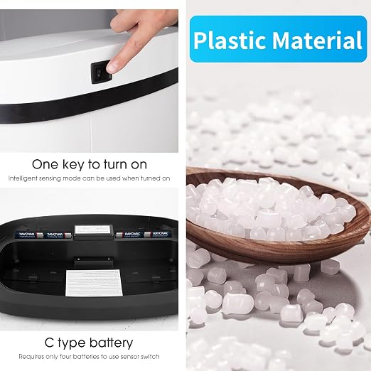 BestOffice | 13 Gallon Plastic Trash Can with Lid | White | Automatic Touchless Garbage Can | Odor Control | Modern Oval Design | Easy to Clean | Fits Any Kitchen, Bathroom, Office or Home - Image 3