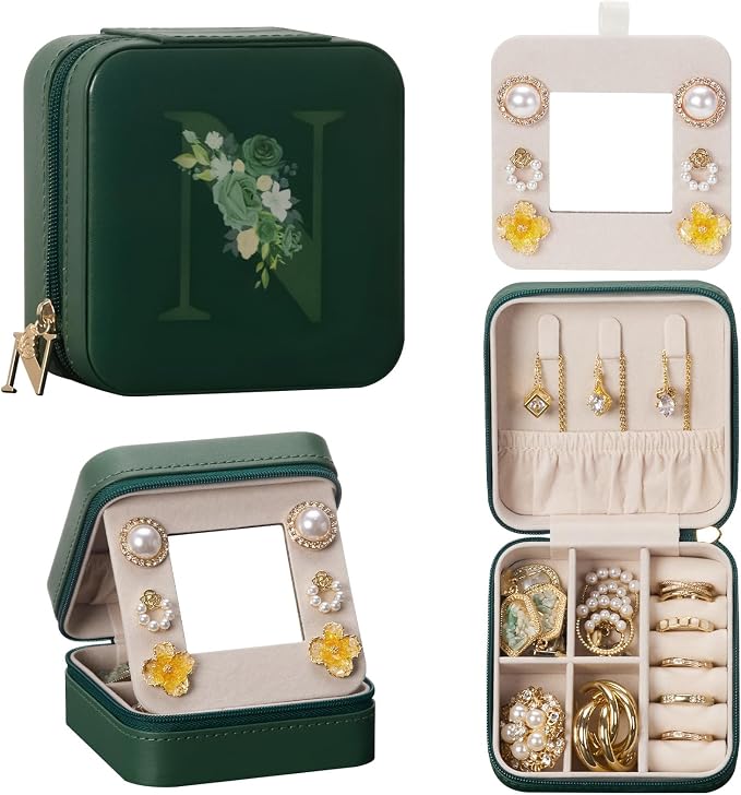 Enthralite Travel Jewelry Box for Gift: Traveling Jewelry Case for Girls Women - Mini Organizer for Necklaces Earrings Green N by Enthralite