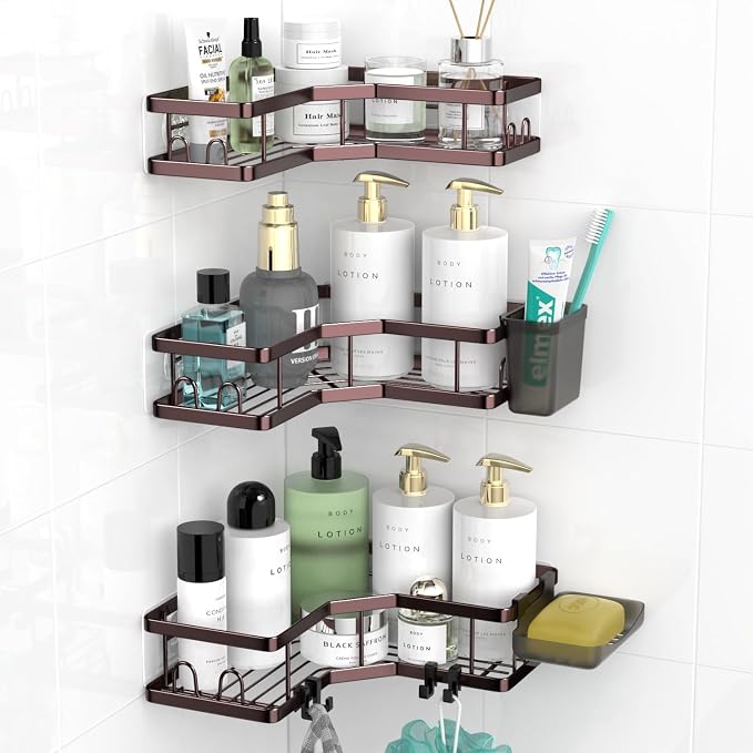 AKTECKE Corner Shower Caddy Organizer Shelf: Adhesive No Drilling Shower Rack Bathtub Shelves - 3Pack Rustproof Bathroom Shower Shelf by AKTECKE