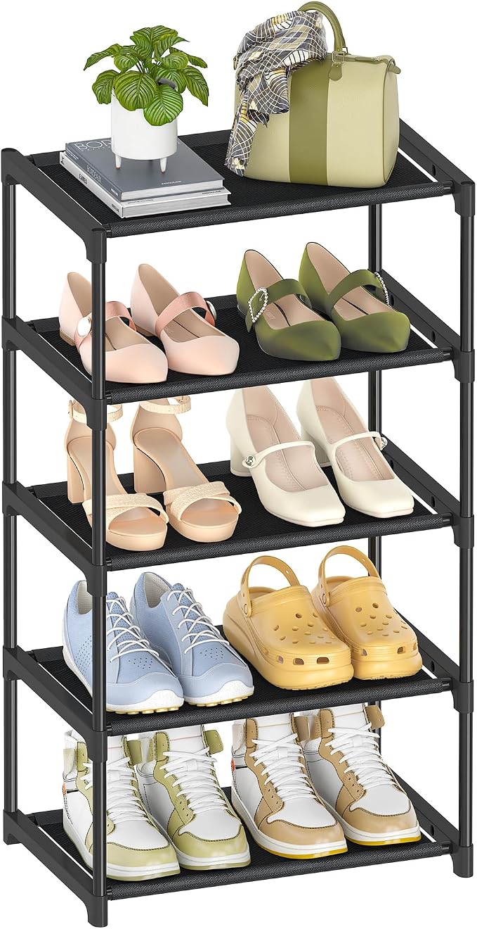Autonomier 5-Tier Extra Small Shoe Rack (16.3" Wide), Narrow Space-Saving Organizer for Small Spaces, Non-Woven Fabric Lightweight Shoe Shelves, for Closet, Front Door, Entryway, Kids/Toddler/Adults by Autonomier