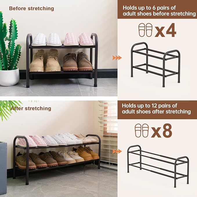 Gonfoam 2-Tier Expandable Shoe Rack,Adjustable Shoe Shelf Storage Organizer Heavy Duty Metal Free Standing Shoe Rack for Entryway Closet Doorway (Bronze) - Image 6