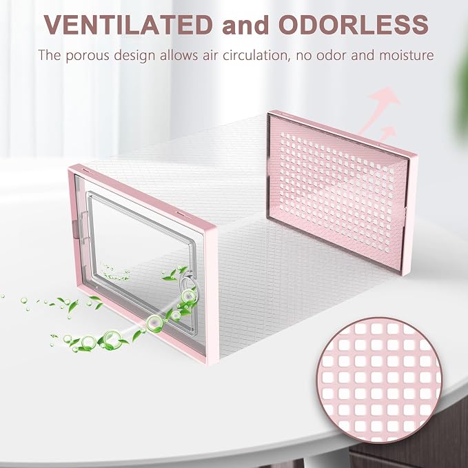 Kuject Shoe Organizers Storage Boxes for Closet, 12 Pack Clear Plastic Stackable Storage Bins with Lids, Under Bed Shoe Containers for Entryway, Drop Front, Fit up to Women's Size 10,Pink - Image 5