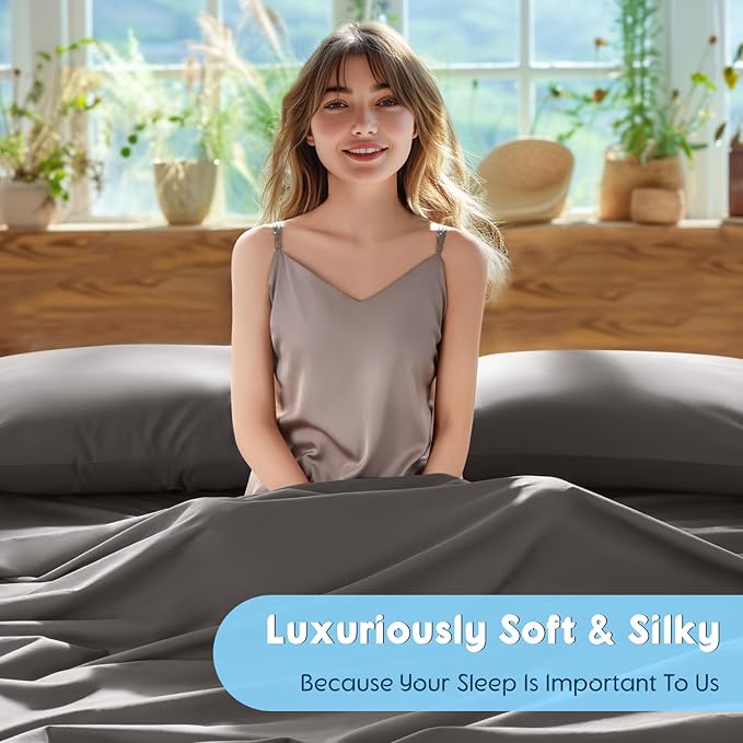 SONORO KATE 100% Egyptian Cotton Sheets Set - 1000 High Thread Count, Luxury 5-Star Hotel Sateen Bed Sheets, Soft, Breathable Long Staple Sheets, Fit up to 16" - 4 PC (Dark Grey,King)