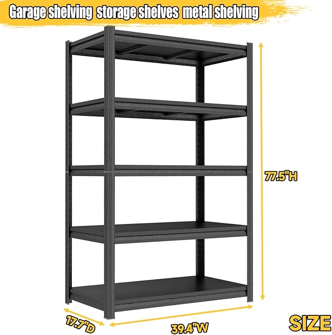 PRESTELION 78" H Garage Shelving 3500LBS Metal Storage Shelves 5-Tier Heavy Duty Shelf Adjustable Garage Shelving Units for Basement, Commercial, Warehouse, Industrial, Black - Image 2