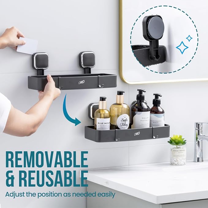 TAILI Shower Caddy Suction Cup, Heavy Duty Shower Organizer for Bathroom, Removable Shelves for Inside Shower, Wall Mounted Aluminum Storage for Bathroom Holder, Dark Gray - Image 4