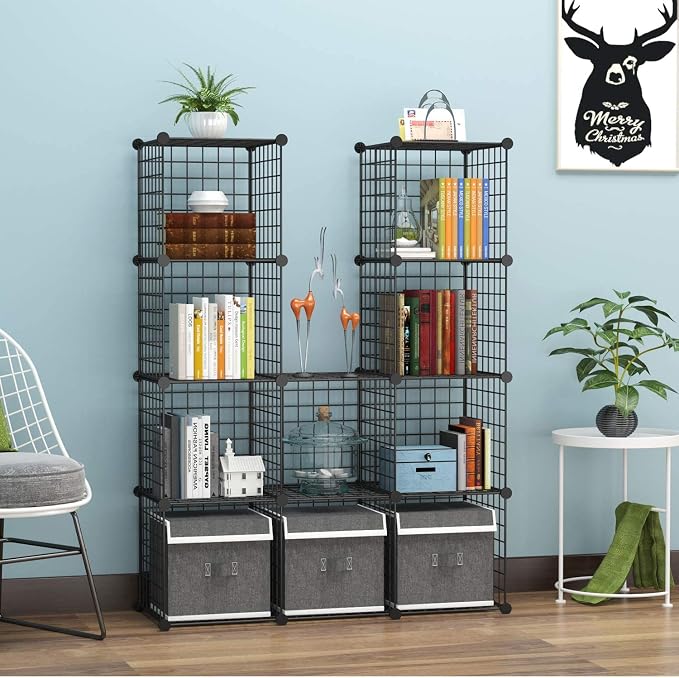 C&AHOME Wire Cube Storage, 12-Cube Storage Organizer Metal, C Grids Storage Bins Shelving, Modular Bookshelf Shelf, Closet Cabinet Ideal for Bedroom, Office 36.6”L x 12.4”W 48.4”H Black - Image 4