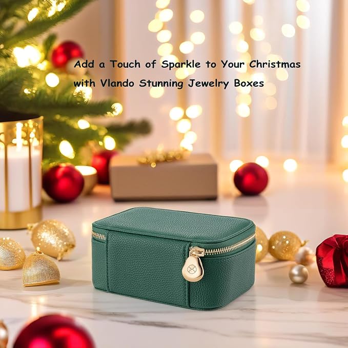 VLANDO Travel Jewelry Box Organizer – Portable PU Leather Jewelry Case with 6/8/12 Zippered Pouches, Compact Storage for Earrings Rings Necklaces Bracelets, Dark Green - Image 5