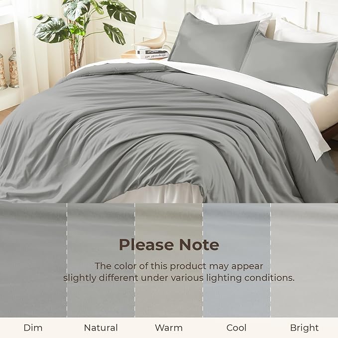 Litanika Comforters Medium Gray Full Size, 3 Pieces Lightweight Solid Bedding Set & Collections, All Season Fluffy Bed Set (79x90In Comforter & 2 Pillowcases)