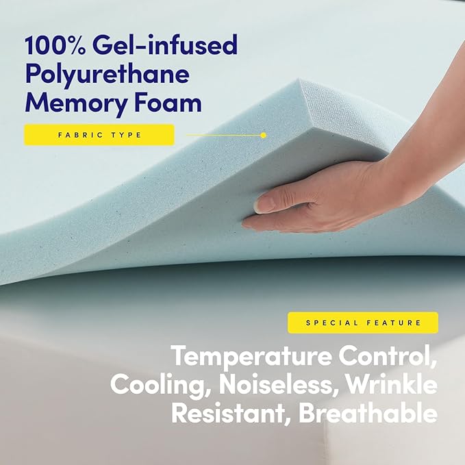 Sweet Home Collection Mattress Topper College Dorm Room Essentials Gel Infused Memory Foam 2 Inch Pad CertiPUR US Certified for College Students Boys and Girls, Twin XL, Blue