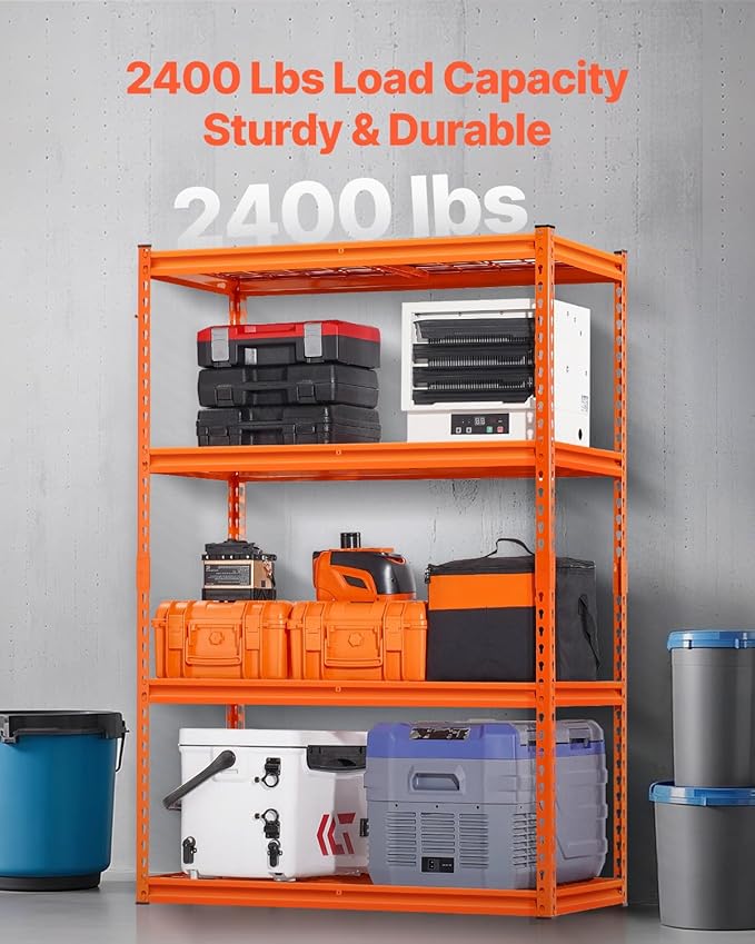 VEVOR Storage Shelves, 2400 lbs, 4 Tier Heavy Duty Garage Shelving, 20" D x 40" W x 60" H Adjustable Metal Shelves for Industrial Shelving Unit Utility Shelf, for Kitchen, Warehouse, Basement, Orange - Image 4