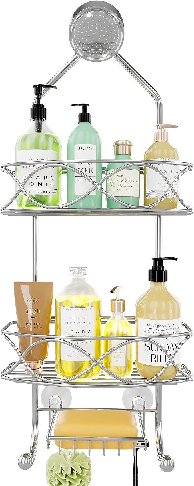 GAOKASE Shower Caddy Hanging 3 Tier with Two Movable Baskets, Grey Shower Caddy with Hooks for Towels, Sponge and More by GAOKASE