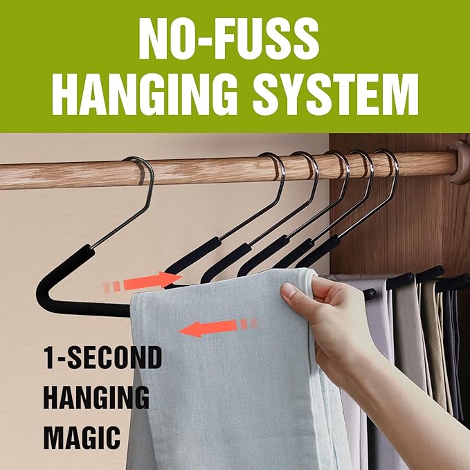 Spring Fever Open Ended Non Slip Sponge Padded Pants Hangers - Chrome Plating Foam Heavy Duty Space Saving Black Long 30 - Image 6