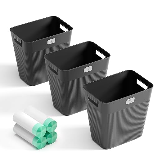 JOYMOOP Slim Trash Can 3-Pack, 2.9 Gallon Plastic Wastebasket for Bathroom, Bedroom, Office, Kitchen with 4 Rolls Bags, Black by JOYMOOP