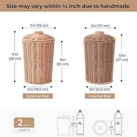 GRANNY SAYS Wicker Small Bathroom Trash Can with Lid, 2 Gallon Cute Decorative Waste Basket for Bedroom and Dorm, Office Garbage Cans for Under Desk, Mini Round Trash Bin for Decor, Nude Color - Image 3