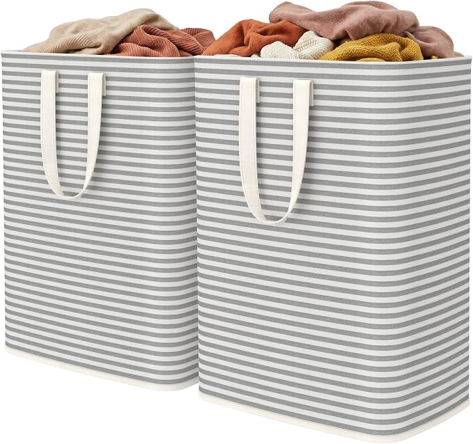 Lifewit 2 Pack Laundry Basket 65L Each, Collapsible Clothes Hamper with Reinforced Handles, Freestanding Waterproof Design for Bedroom and Laundry Room, Grey 130L Total by Lifewit