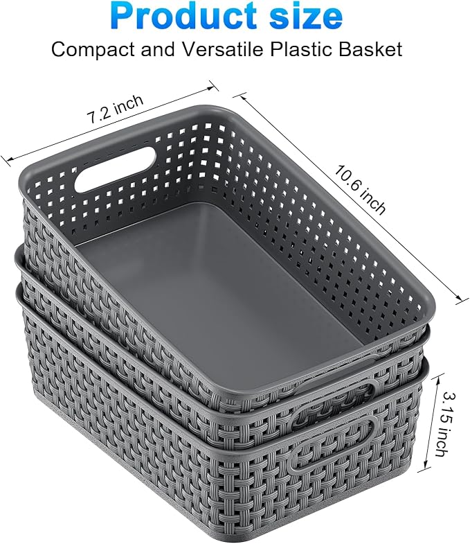 6 Pack Plastic Storage Baskets, Small Baskets for Organizing, Plastic Storage Bins Wicker Pantry Organizer Bins Household Toys for Laundry Room, Bedrooms, Kitchens, Cabinets, Countertops - Image 4