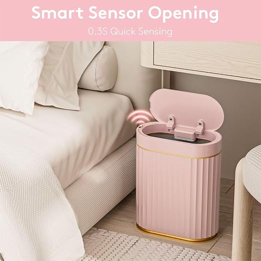 ELPHECO Sensor Trash Can 2 Gallon Waterproof Motion Sensor Trash Can, Automatic Bathroom Trash Bin, Slim Garbage Can for Dorm Room, Pink Gold - Image 4