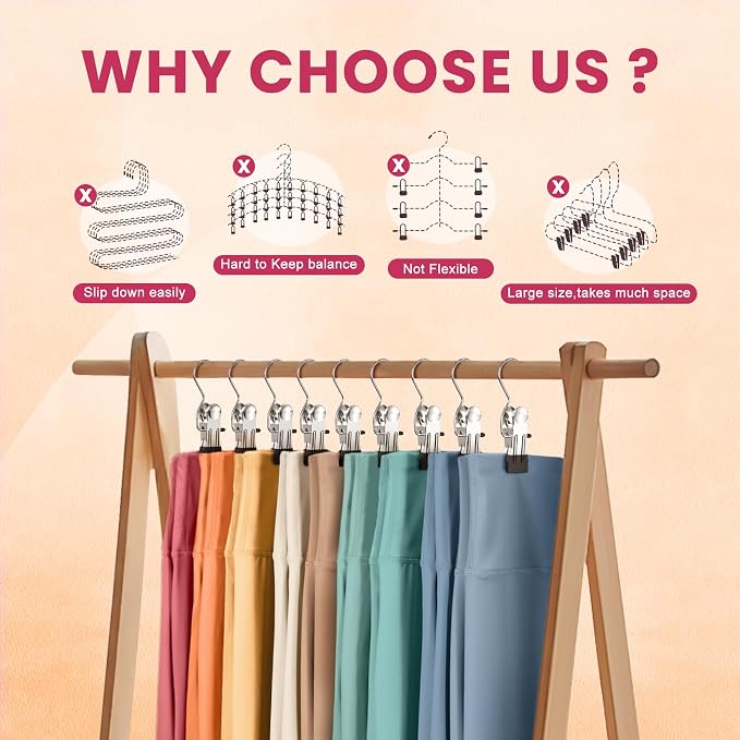12 Pack Pants Hangers with Clip,Legging Organizer for Closet Hanging, Space Saving Yoga Pants Hangers Clip Hangers Closet Organization,Closet Organizers and Storage for Jeans,Shorts,Skirts,Hats - Image 7